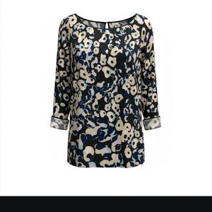 Diane Von Furstenberg Black and Blue Floral Blouse size 6